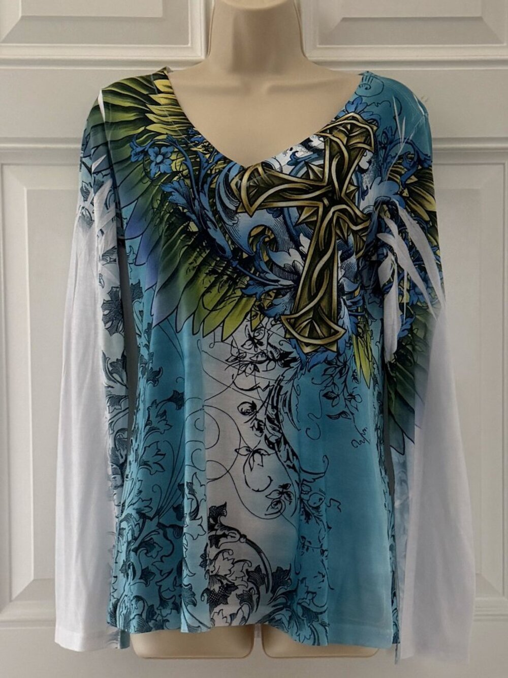 Blue/White Print Top by Fang